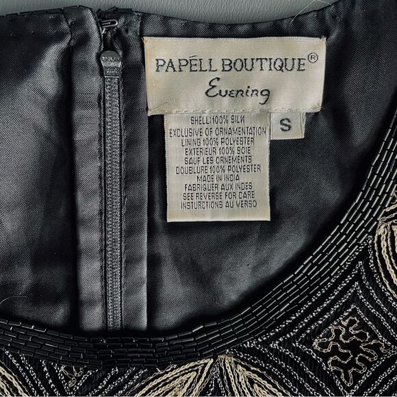 Papell Boutique Evening Black and Gold.Beaded 100% Silk Top - Picture 8 of 15